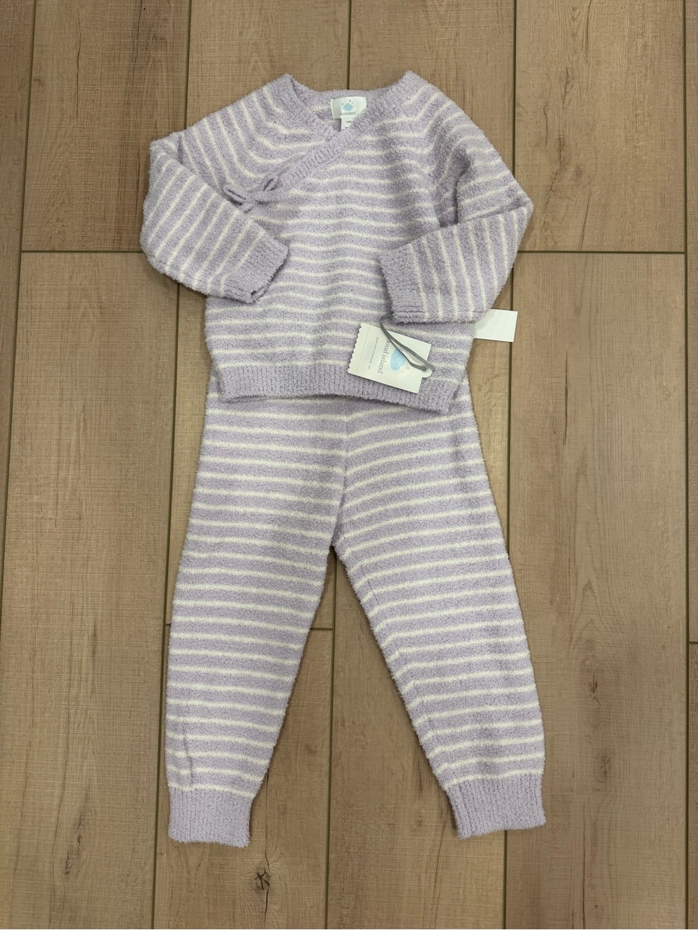 Cloud Island Soft Lavender Striped Kids Pajama Set - Cozy Knit Sleepwear